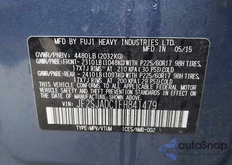 2015 Subaru Forester 2.5I Premium z USA, uszkodzony, nr VIN JF2SJADC1FH841479